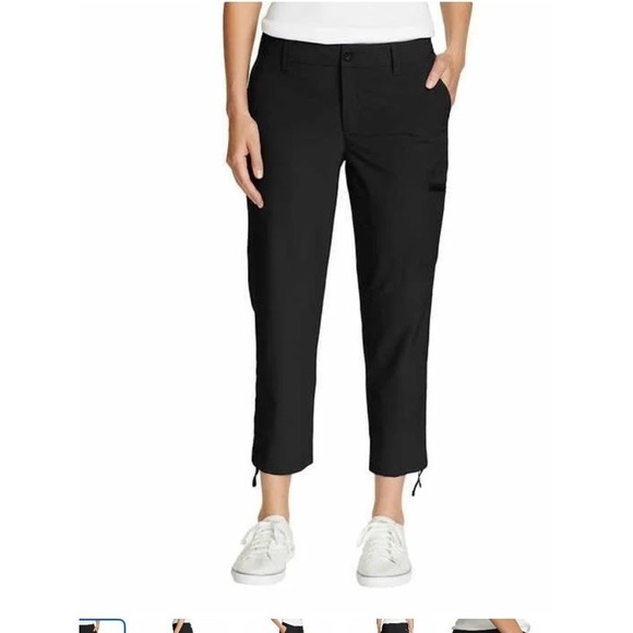Eddie Bauer Women's 4 Black‎ Ripstop Crop Capri Pants Cargo Pocket Polyester - Picture 1 of 9